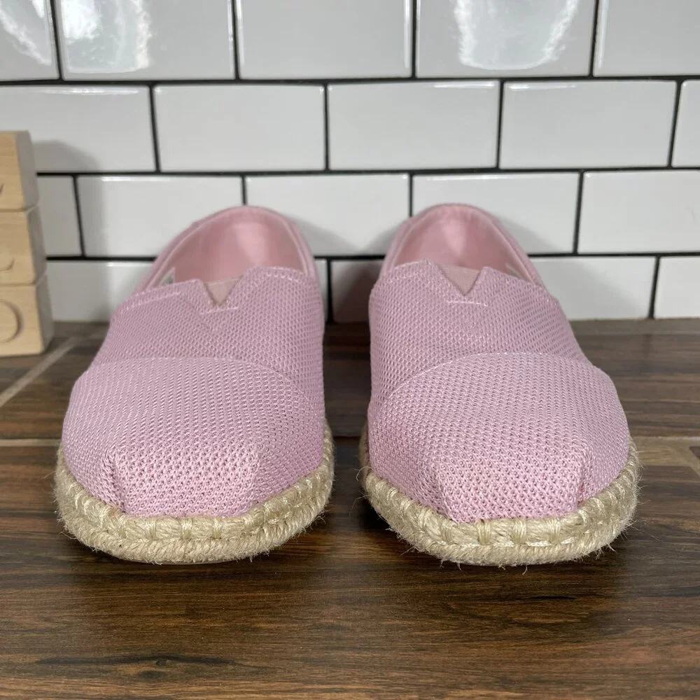 Toms Alpargata Rope Shoes Womens Size 9.5 Chalky Pink Repreve Knit Slip On Flats